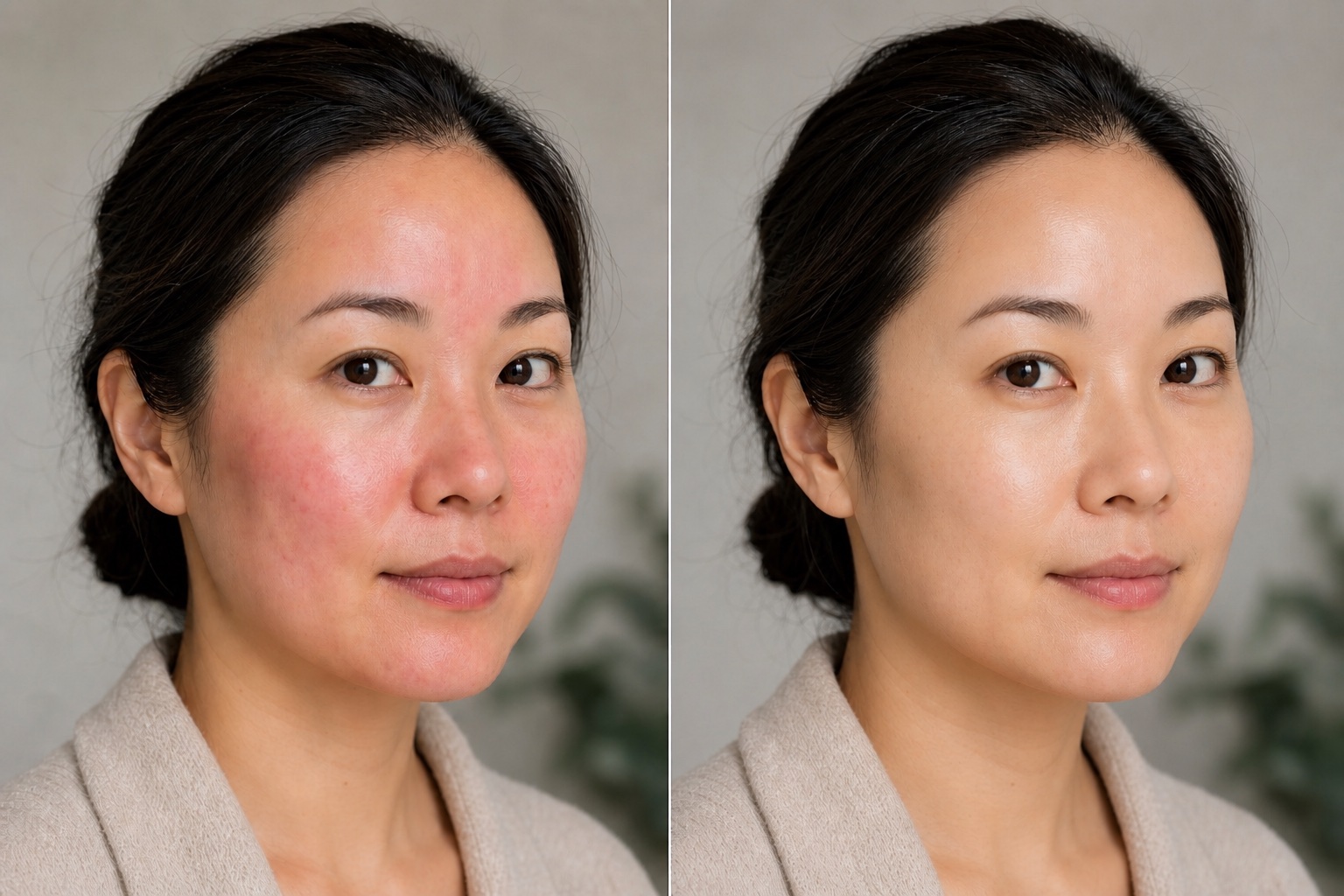 Illustrative before and after direction for an LED light facial; not a client result