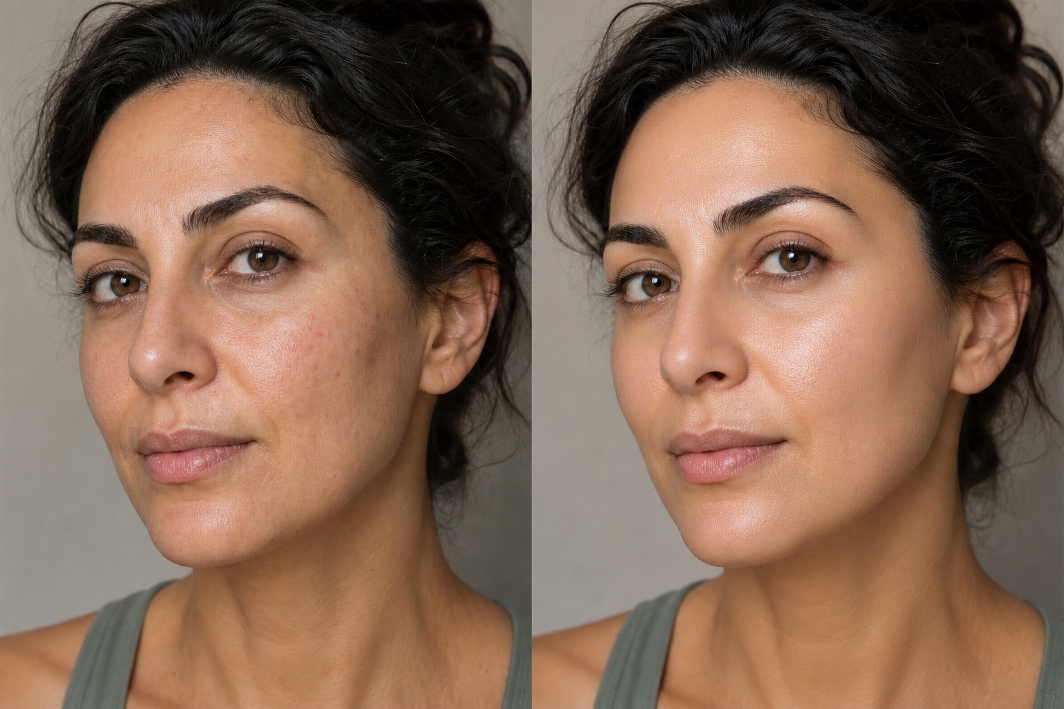 Illustrative before and after direction for Nano Needling with Salmon DNA; not a client result