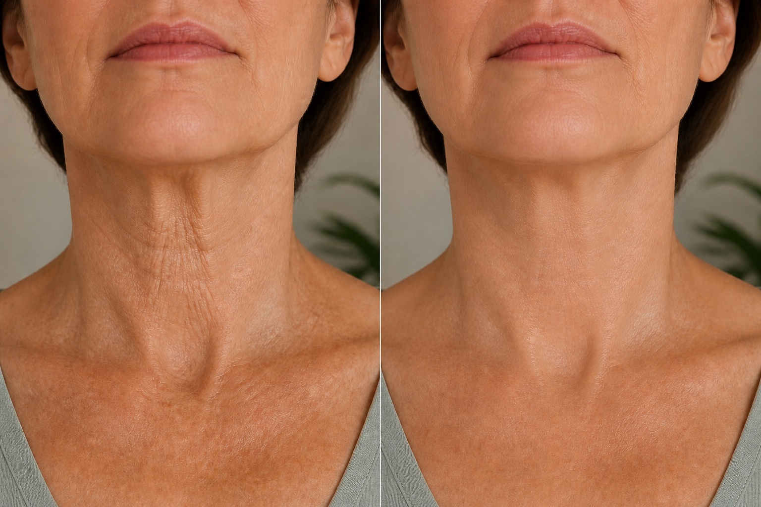 Illustrative before and after direction for the Turkey Neck Treatment; not a client result